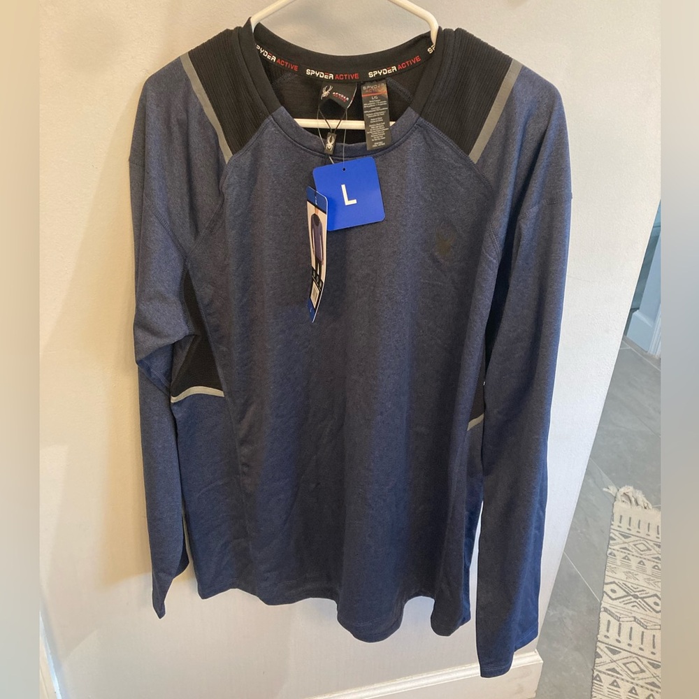 NWT Spyder Active Stretch Top Mens Large Blue Long Sleeve Base Layer Athletic L